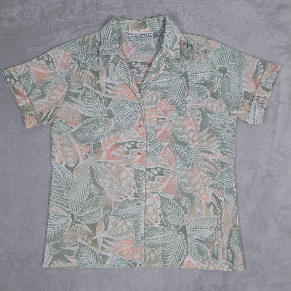 Alfred Dunner Vintage Hawaiian Camp Shirt Womens 12 Floral Button Up USA Made